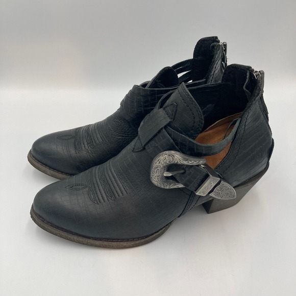 Ariat Dulce Black Leather Western Ankle Boots Buckle Detail Size 6.5 - Picture 2 of 15